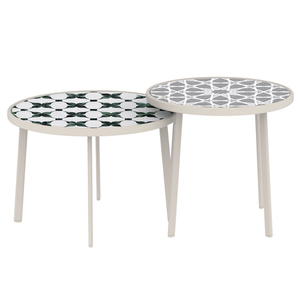 Mesa de exterior Faeto 2 piezas. Tapa de vidrio Champagne [casa.pro]