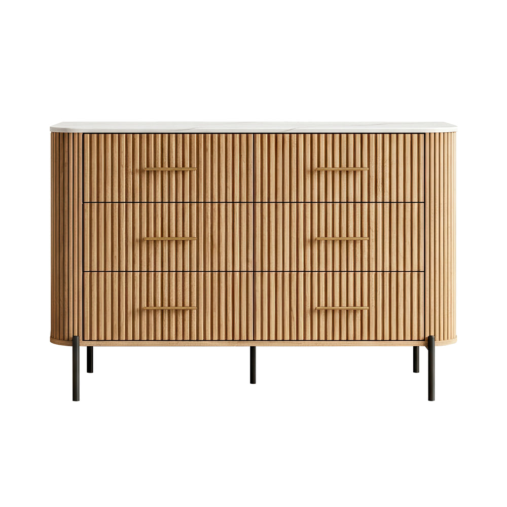 Cajonera Kokunse con 6 cajones 120x42x78 cm Roble / Blanco mármol [en.casa]