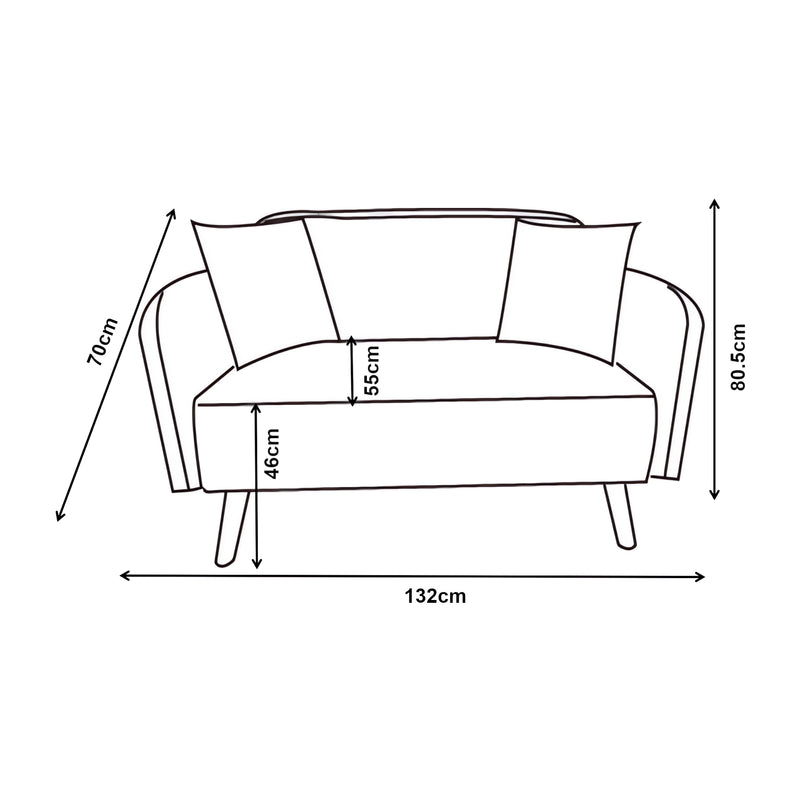 Esquema acotado Sofá de 2 plazas Midt 132x70x81 cm [en.casa]