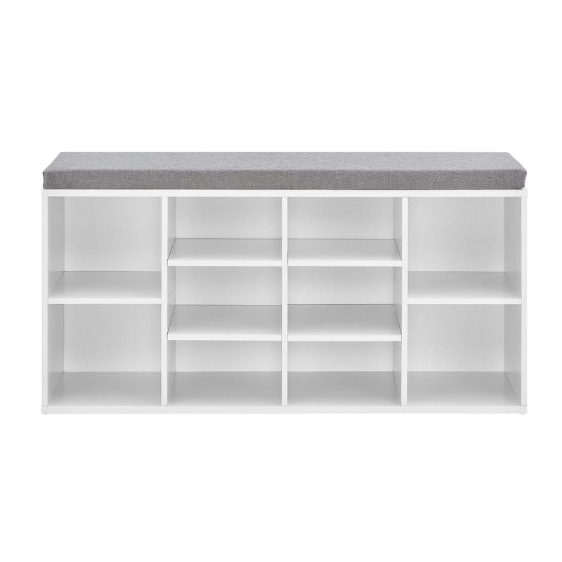 Esquema acotado Zapatero Ymir 103x30x48 cm 10 estantes Banco blanco/gris en.casa
