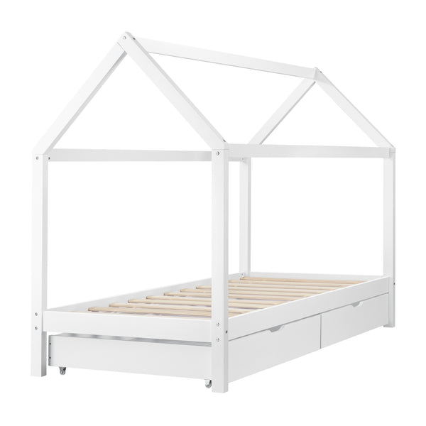 Cama infantil Lund 90x200 cm con cajones Madera de pino Blanco en.casa