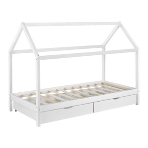 Cama infantil Lund 90x200 cm con colchón de espuma fría Madera de pino Blanco en.casa