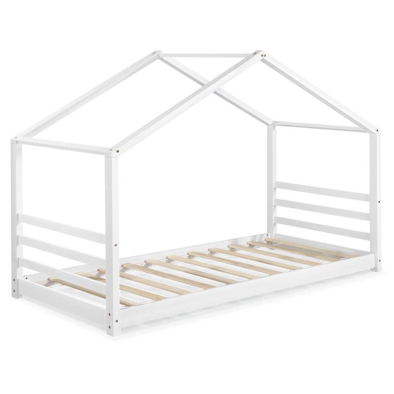 Esquema acotado Cama casita Vardø 90x200cm Blanco con colchón [en.casa]