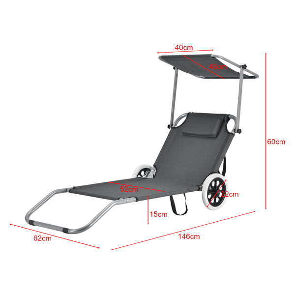 Tumbona Falun con techo y ruedas Antracita casa.pro