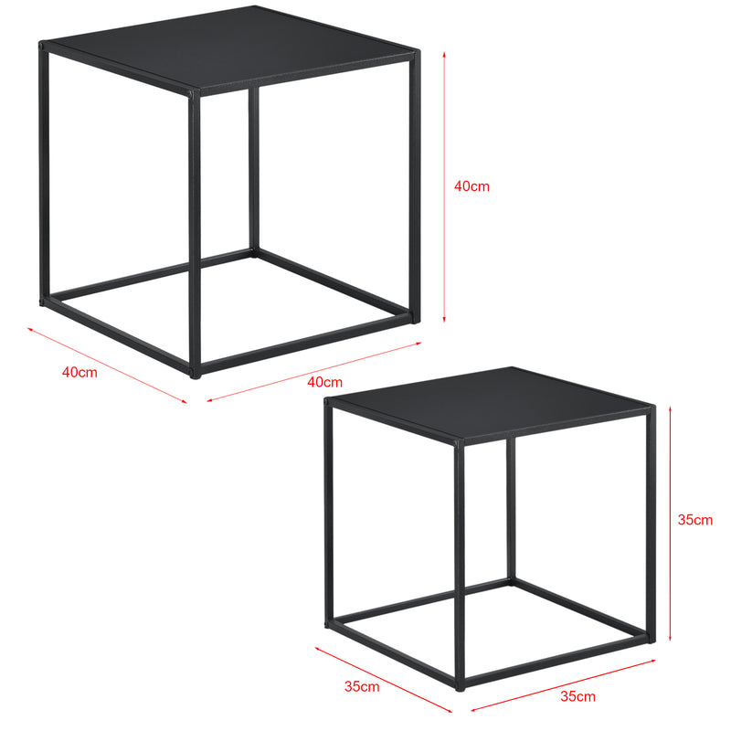 Esquema acotado Mesa auxiliar Morsum juego de 2 diseño industrial negro [en.casa]