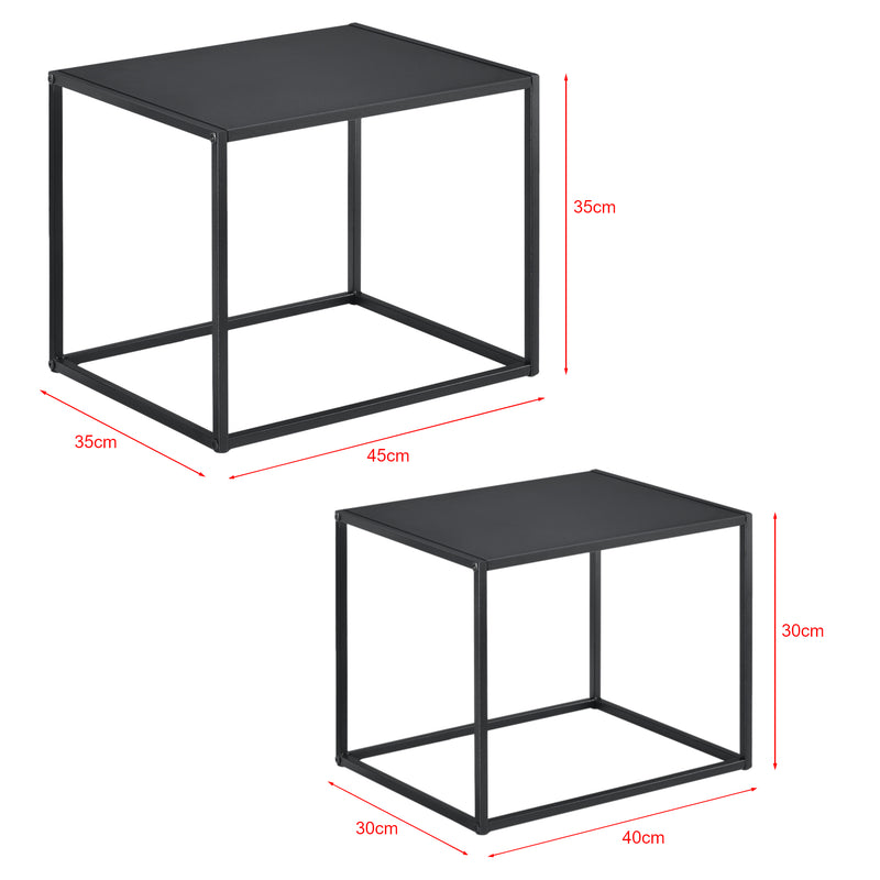 Esquema acotado Mesa auxiliar Archsum juego de 2 rectangular diseño industrial negro [en.casa]