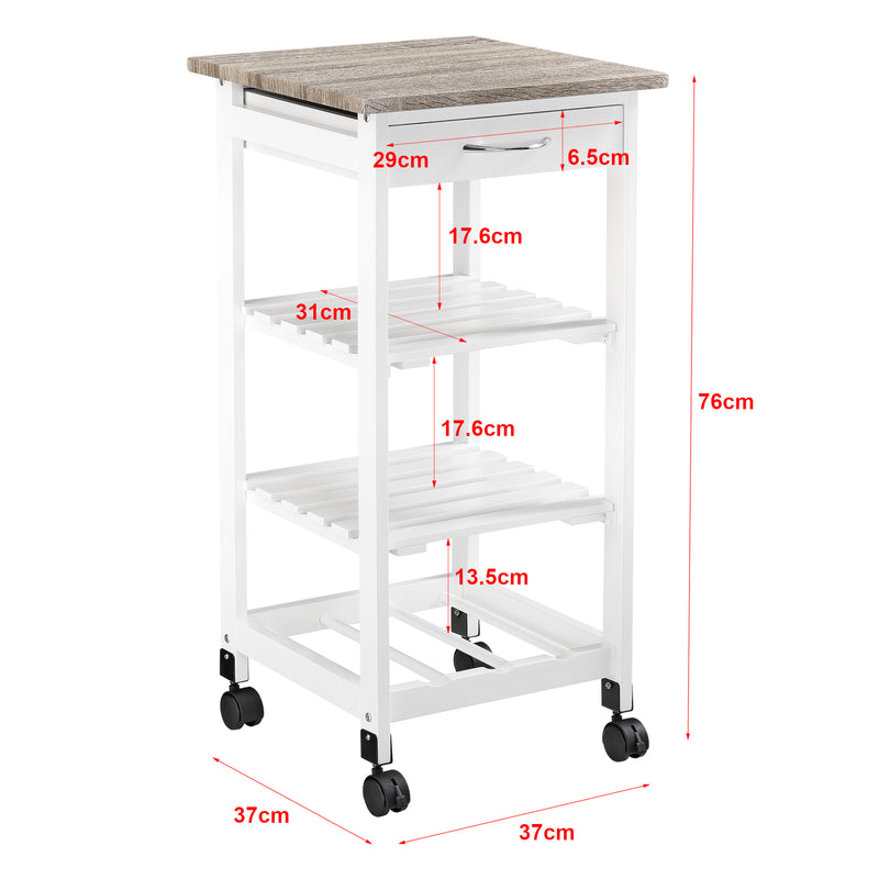 Esquema acotado Carro de Servicio Biel 3 Estantes Cajón 76x37x37cm - [en.casa]