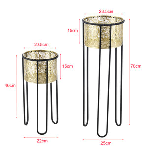 Soporte para macetas Modave 2 piezas Negro-Dorado en.casa