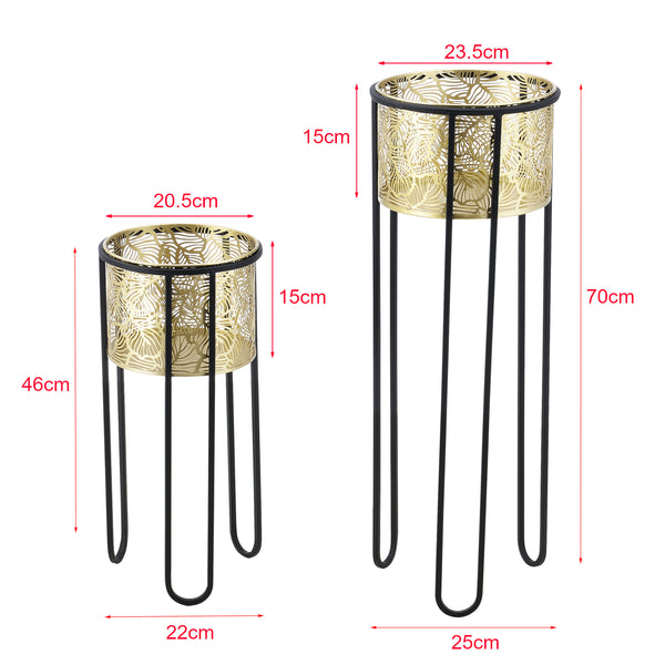 Soporte para macetas Modave 2 piezas Negro-Dorado en.casa