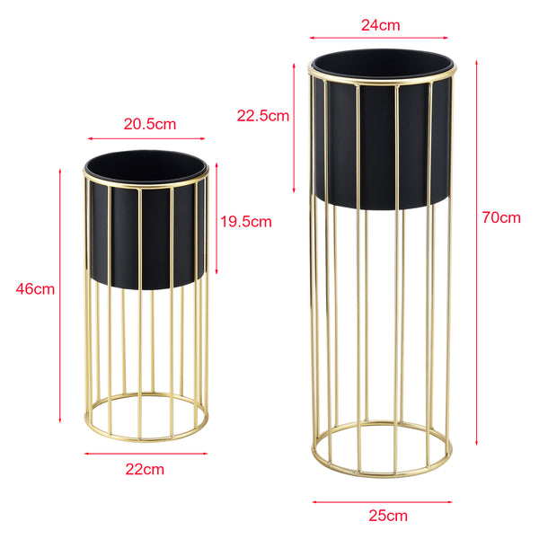 Soporte para macetas Mortsel juego de 2 piezas metal negro-dorado [en.casa]