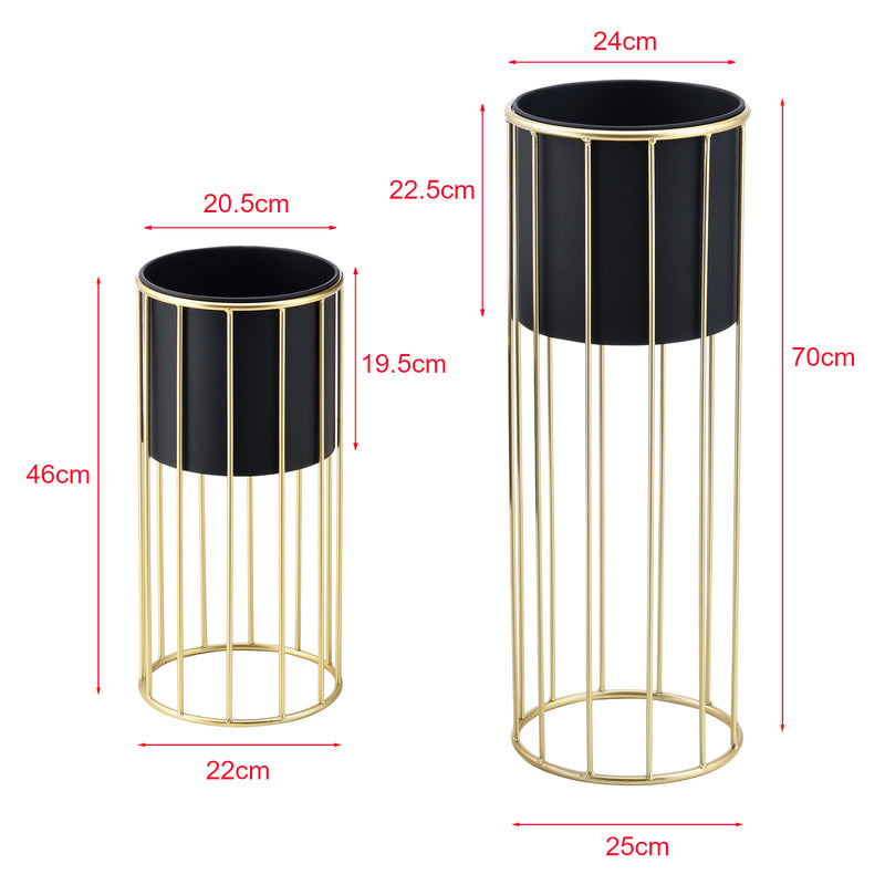 Esquema acotado Soporte para macetas Mortsel juego de 2 piezas metal negro-dorado [en.casa]