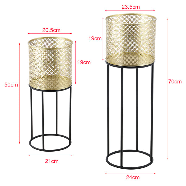 Soporte para macetas Messancy 2 piezas Negro-Dorado en.casa
