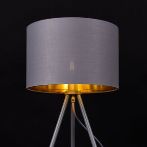 Lámpara de mesa Metz E14 Máx. 40W Pantalla de tela y pies de metal Gris/Oro lux.pro