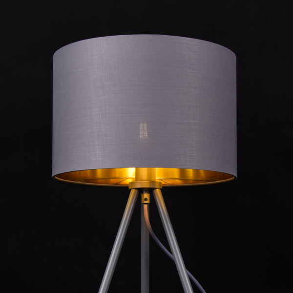 Lámpara de mesa Metz E14 Máx. 40W Pantalla de tela y pies de metal Gris/Oro lux.pro