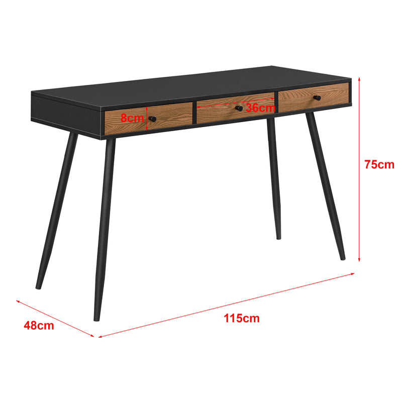 Esquema acotado Escritorio Tumba 115x48x75cm Negro/Tono de Madera Oscura en.casa