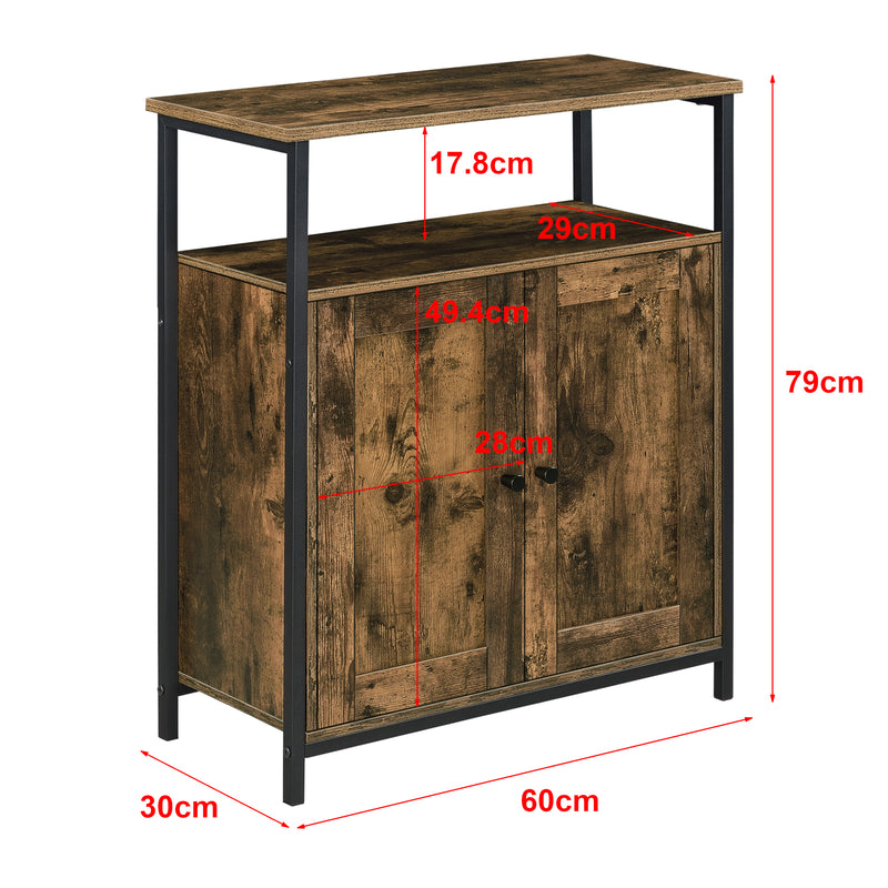 Esquema acotado Mesa auxiliar Aremark 79x60x30cm con compartimentos de armario Tono de madera oscura [en.casa]
