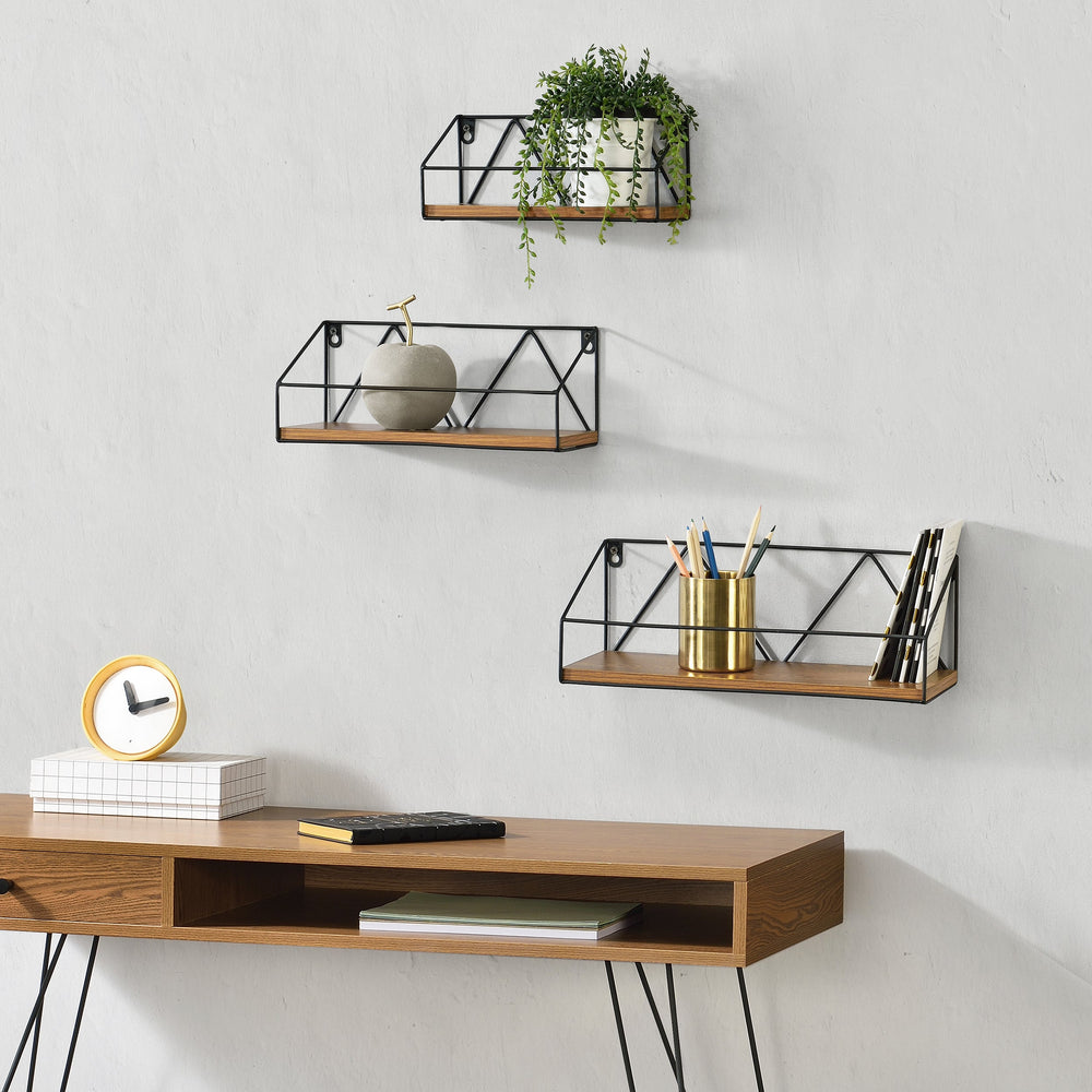 Estante de pared Kolding 3 piezas varios tamaños tono de madera oscuro en.casa - premiumXL