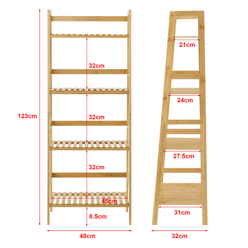Esquema acotado Estantería de escalera de bambú Vinje 48x32x123cm [en.casa]