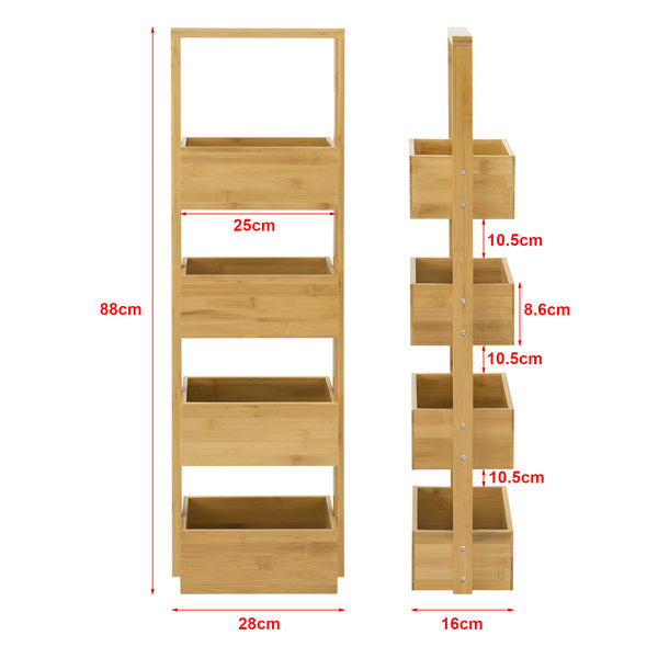 Estantería de baño Bardu con 4 compartimentos 28x16x88cm Bambú [en.casa]