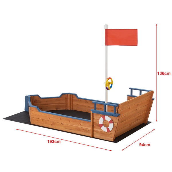 Caja de arena Mestia con diseño de barco pirata 136x193x94cm Madera Natural [en.casa]