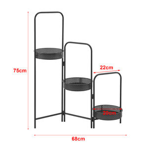 Soporte para plantas Vrasene con 3 macetas de metal negro [en.casa]