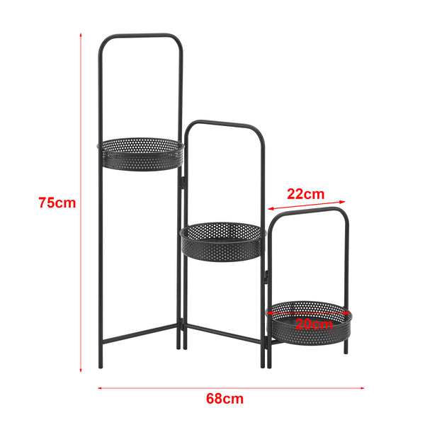 Soporte para plantas Vrasene con 3 macetas de metal negro [en.casa]
