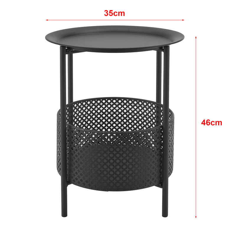 Esquema acotado Mesa auxiliar Kruibeke 46x35cm con cesta negra [en.casa]