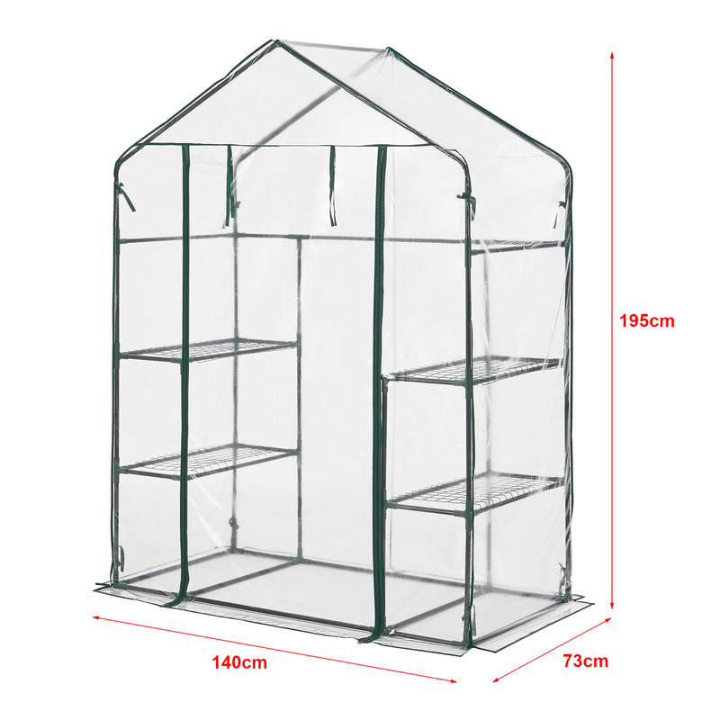 Esquema acotado Invernadero Hoorn con estantes 140x73x195cm Transparente [en.casa]
