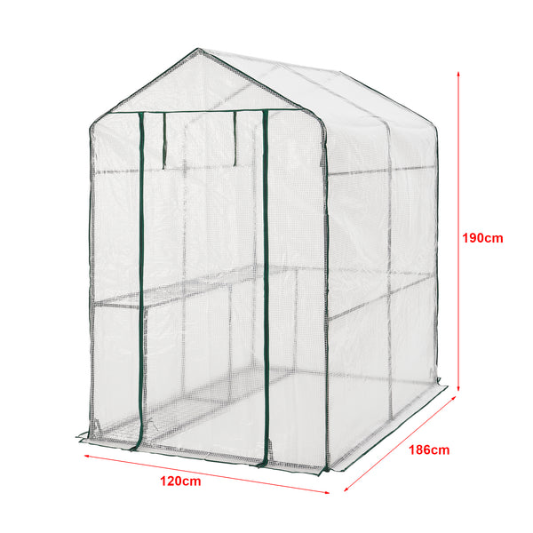 Invernadero Oosterhout con estantes 120x186x190cm Transparente [en.casa]