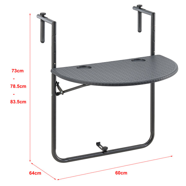 Mesa colgante para balcón Cicala 84x60x64 cm Semicircular Acero Gris oscuro [en.casa]