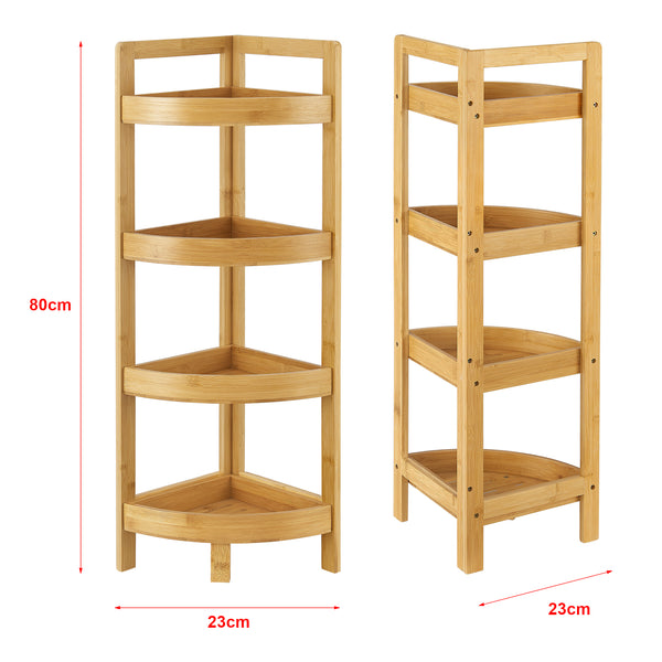 Estantería de baño de bambú Lestijärvi Estantería de esquina con 4 estantes 80x23x23cm [en.casa]