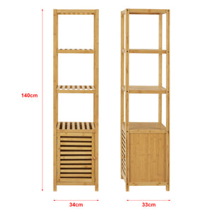 Estantería de bambú Liminka Estantería de baño con puerta de armario 140x34x33cm [en.casa]
