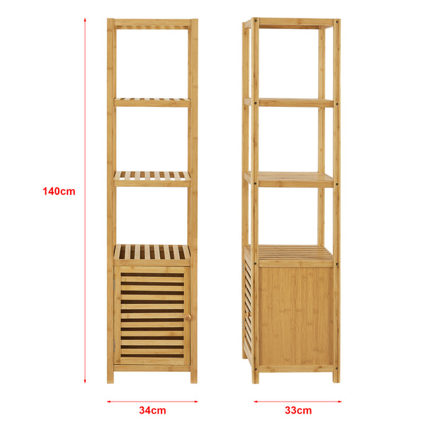 Estantería de bambú Liminka Estantería de baño con puerta de armario 140x34x33cm [en.casa]