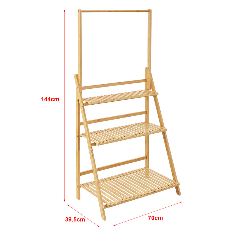 Esquema acotado Escalera para plantas Brändö de 3 niveles 144 x 70 x 39,5 cm Bambú [en.casa]