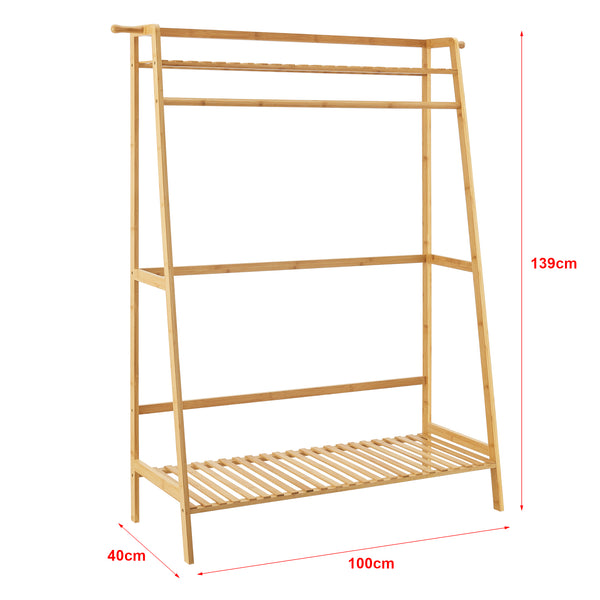 Perchero Föglö 139 x 100 x 40 cm Bambú Natural [en.casa]