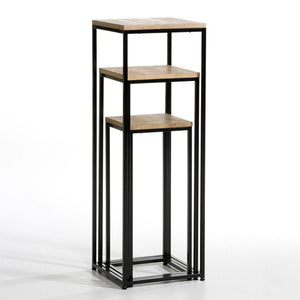 Mesa de comedor Kontiolahti en juego de 3 piezas Negro/Aspecto madera ANTIGUO [en.casa]
