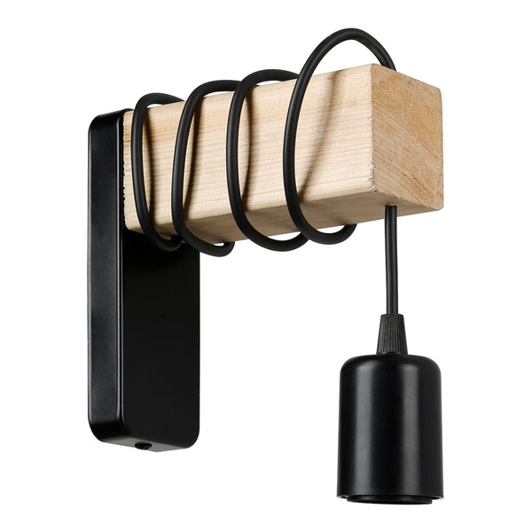 Lámpara de pared Chelmsford E27 Metal Madera maciza Negro / Aspecto madera [lux.pro]