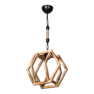 Lámpara colgante Cheltenham E27 Metal Madera maciza Cuerda de yute Negro / Aspecto madera / Color yute [lux.pro]