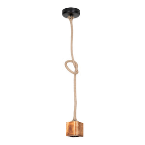 Lámpara colgante Corby E27 Metal Madera maciza Cuerda de yute Negro / Aspecto madera / Color yute [lux.pro]