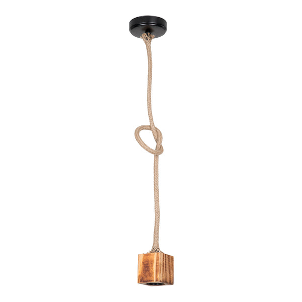 Lámpara colgante Corby E27 Metal Madera maciza Cuerda de yute Negro / Aspecto madera / Color yute [lux.pro]