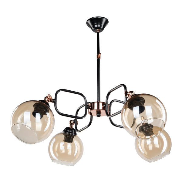 Lámpara colgante Crawley 4xE27 Metal Vidrio Negro / Color cobre [lux.pro]