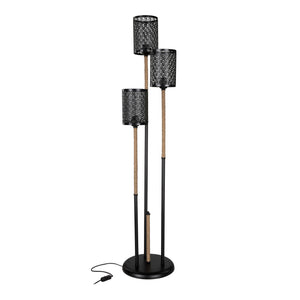 Lámpara de pie Exeter 3xE27 Metal Cuerda de yute Negro / Color yute [lux.pro]