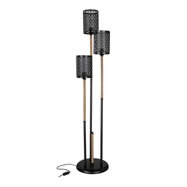 Lámpara de pie Exeter 3xE27 Metal Cuerda de yute Negro / Color yute [lux.pro]