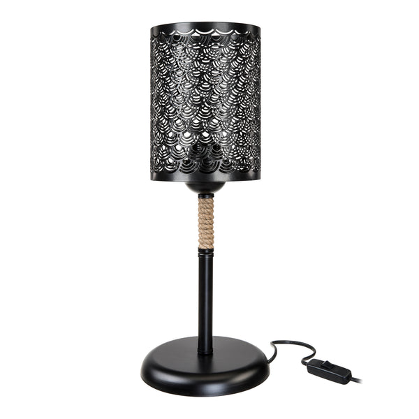 Lámpara de mesa Filton E27 Metal Cuerda de yute Negro / Color yute [lux.pro]