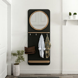 Panel de vestuario Helsinge con espejo 150x60x15 cm Negro [en.casa]