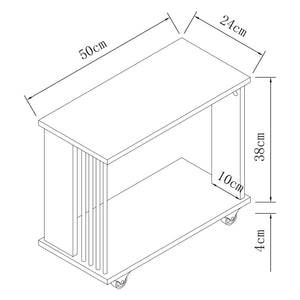 Mesa auxiliar Haarby con 4 ruedas 42x50x24 cm aspecto roble [en.casa]