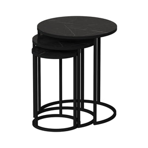 Mesa de comedor Frederiksværk juego de 3 piezas efecto mármol negro [en.casa]