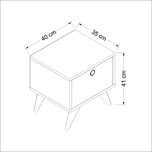 Mesita de noche Hinnerup con puerta abatible 41x40x35 cm Blanco / aspecto roble / Negro [en.casa]