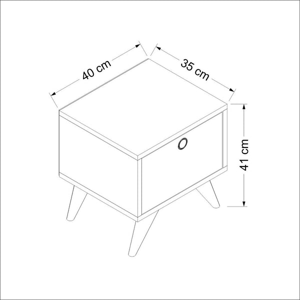 Mesita de noche Hinnerup con puerta abatible 41x40x35 cm Blanco / aspecto roble / Negro [en.casa]