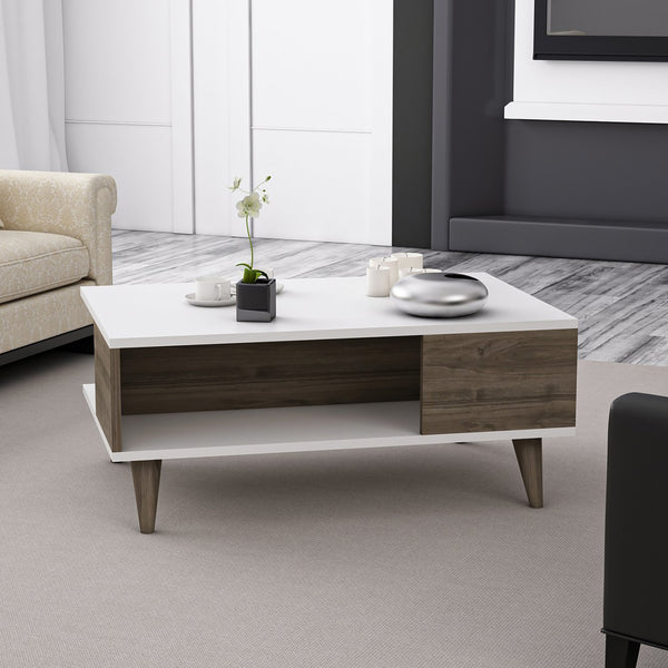 Mesa de centro Grenaa con estante inferior Blanco / aspecto nogal [en.casa]